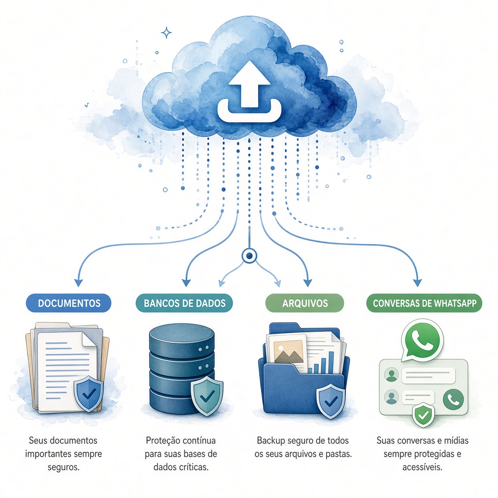 Ilustração animada de backup de arquivos para a nuvem
